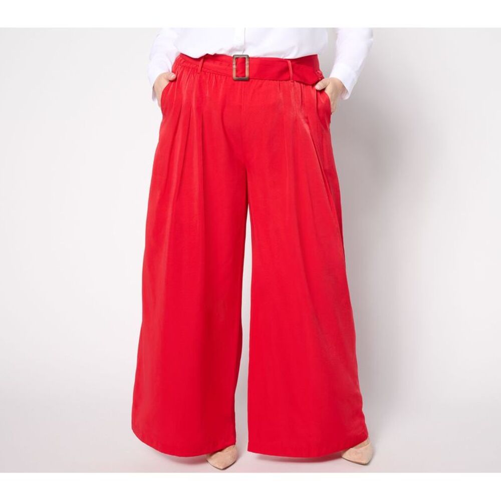 Studio Park Women's Pants Sz XL Pleated Wide Leg Pant Self Belt Red A667737